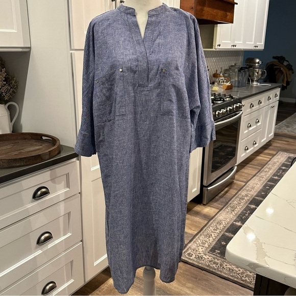 Anne Klein Size 10 Blue Linen Shirt Dress  Lagenlook Chambray Vintage - Picture 1 of 13